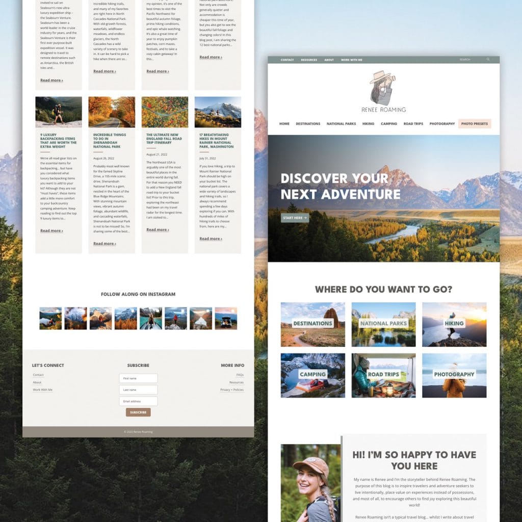 Renee Roaming: Blog and adventure photography website redesign